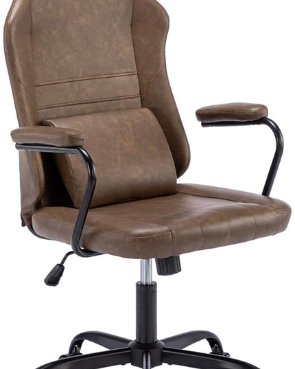 Executive Office Chair, Home Office Desk Chair, High Back PU Leather Desk Chair, 360° Swivel Computer Chair, Height Adjustable Tilt Vanity Task Chair for Office, Reading Meeting Room - LeafyLoom