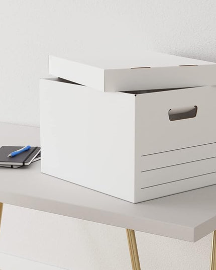 Amazon Basics Medium Duty Storage/Filing Boxes With Lid and Handles, Legal/Letter Size, 12-Pack, White, 16.2" L x 12.5" W x 10.5" H - LeafyLoom