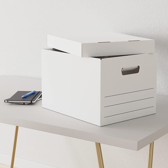 Amazon Basics Medium Duty Storage/Filing Boxes With Lid and Handles, Legal/Letter Size, 12-Pack, White, 16.2" L x 12.5" W x 10.5" H - LeafyLoom