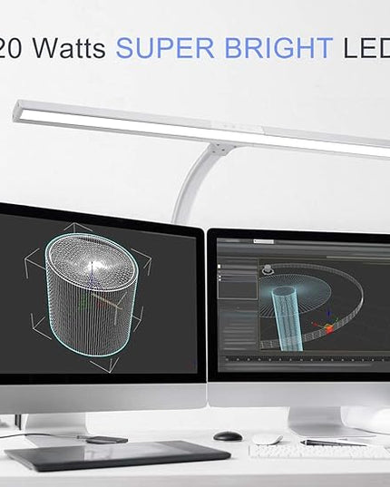 PHIVE LED Task Lamp, 20 Watt Super Bright Desk Lamp with Clamp, Dimmable Gooseneck Monitor Lamp(4 Color Modes, 5-Level Dimmer, Memory Function, Highly Adjustable Office Light/Workbench Lamp) Silver - LeafyLoom