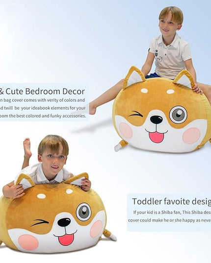 Shiba Inu Dog Stuffed Animal Storage for Children Room Decorations, Boys and Girls Bean Bag Chairs, Toys Organizers, Velvet Fabric Super Soft Large Size Cover Only - LeafyLoom