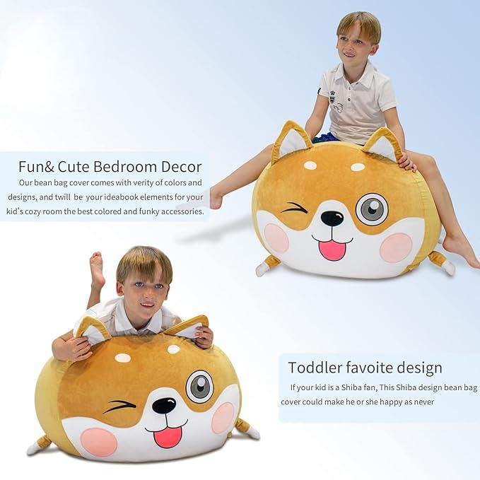 Shiba Inu Dog Stuffed Animal Storage for Children Room Decorations, Boys and Girls Bean Bag Chairs, Toys Organizers, Velvet Fabric Super Soft Large Size Cover Only - LeafyLoom