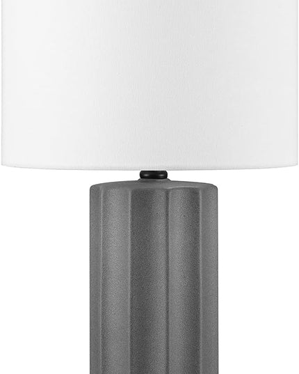 Globe Electric 61000061 20" Ribbed Ceramic Table Lamp, Dark Gray Concrete Finish, White Linen Shade, On/Off Rotary Switch on Socket, for Living Room, Bedroom, Office, Home Décor - LeafyLoom