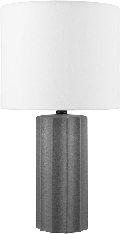 Globe Electric 61000061 20" Ribbed Ceramic Table Lamp, Dark Gray Concrete Finish, White Linen Shade, On/Off Rotary Switch on Socket, for Living Room, Bedroom, Office, Home Décor - LeafyLoom