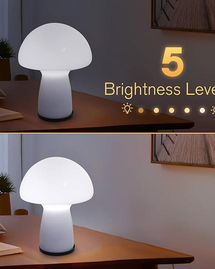 Milk White Mushroom lamp, Murano style retro design,Glass desk lamp with RGB 16 Color gradient dimmable LED bulbs, bedroom bedside bedside lamp, perfect home decoration.(LED Bulb Included) - LeafyLoom