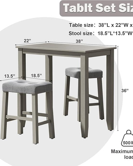 Nathaniel Home 3 Piece Table Set Counter Height Dining Furniture One Bench and Two Saddle Stools, Gray - LeafyLoom