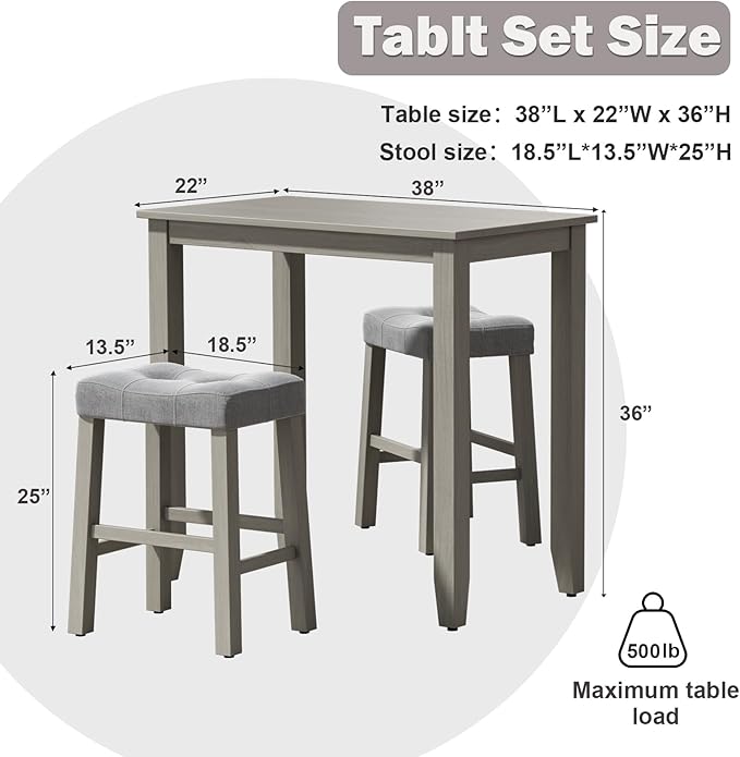 Nathaniel Home 3 Piece Table Set Counter Height Dining Furniture One Bench and Two Saddle Stools, Gray - LeafyLoom