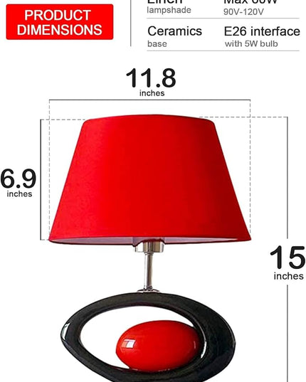 Red Modern Table Lamp, Ceramic Desk Lights with Linen Shade LED Bedroom Bedside Light Living Room Office Desk Night Lantern 14.8inch American Desktop Light for Home, E26 Base 60W 110V - LeafyLoom