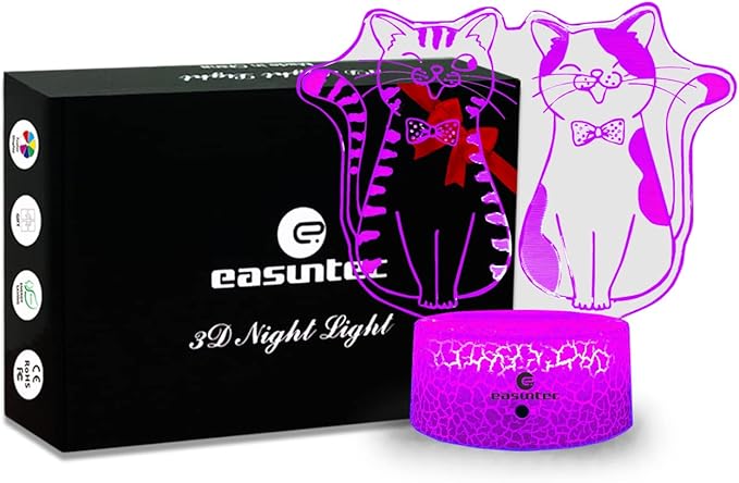 easuntec Cat Gifts for Cat Lovers Cat Lamp with Remote & Smart Touch 7 Colors + 16 Colors Changing Dimmable Cat Gifts 4 5 6 7 8 Year Old Girl Gifts (2Cat 16WT) - LeafyLoom