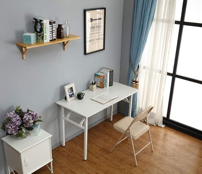 Computer Desk, 55 inche Modern Simple Style Folding Tables, Home Office Writing Desk, Space Saving Foldable Table, No Install Needed - LeafyLoom