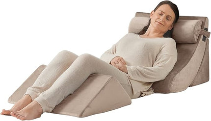 Axelrod 4PCS Orthopedic Bed Wedge Pillow Set, Post Surgery Foam for Back, Neck and Leg Pain Relief Comfortable & Adjustable Ortho Pillows- Anti Snoring, Heartburn, Acid Reflux & GERD Sleeping Brown - LeafyLoom