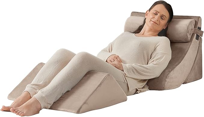 Axelrod 4PCS Orthopedic Bed Wedge Pillow Set, Post Surgery Foam for Back, Neck and Leg Pain Relief Comfortable & Adjustable Ortho Pillows- Anti Snoring, Heartburn, Acid Reflux & GERD Sleeping Brown - LeafyLoom