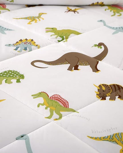 MAG 3Pcs Dinosaur Bedding Comforter Set, Dino White Base Full/Queen Comforter Set,for Toddlers Kids,Boys Teens and Girls,Super Soft Microfiber, Full/Queen Size (1 Comforter + 2 Pillowcases) - LeafyLoom