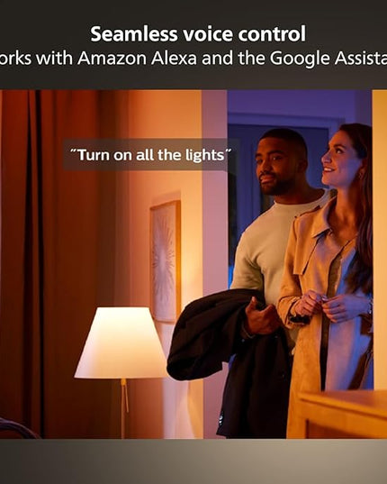 Philips Hue Smart Light Starter Kit - Includes (1) Bridge, (1) Smart Button and (3) Smart 75W A19 LED Bulbs - White and Color Ambiance - 1100LM - E26 - Control with Hue App or Voice Assistant PhilipsHue