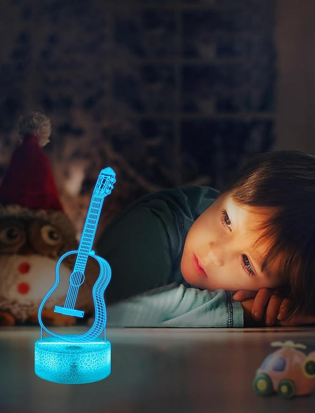 FULLOSUN Guitar Gift, Kids Guitar Night Light (with Remote Control), 3D Illumination Lights Boys Gift 16 Colors Changeable Kids Room Lighting Creative Decoration... (Guitar) - LeafyLoom