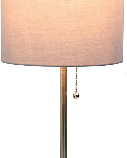 Simple Designs LT1144-GRY Sleek and Slender Brushed Steel Table Lamp with Charging Outlet, for Bedroom, Living Room, Entryway, Office, Dining Room, Study, Gray Shade - LeafyLoom