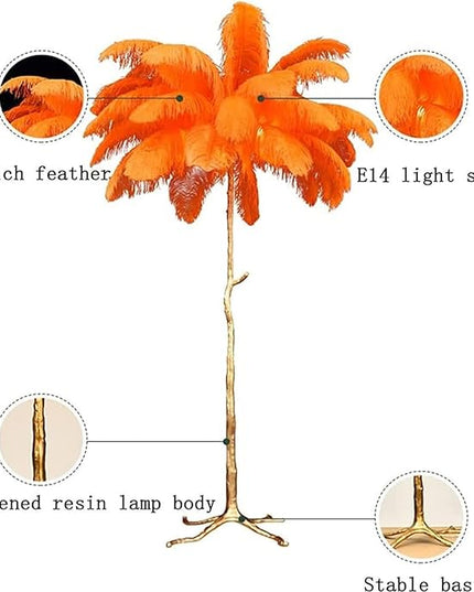 Romantic Ostrich Feather Floor Lamp Modern Luxury Resin Ostrich Feather LED Lamp Living Room Bedroom Corner Decoration Floor lamp(Orange) - LeafyLoom