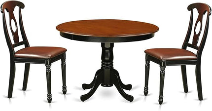 East West Furniture HLKE3-BCH-LC 3 Piece Kitchen Table & Chairs Set Contains a Round Dining Room Table with Pedestal and 2 Faux Leather Upholstered Chairs, 42x42 Inch, Black & Cherry - LeafyLoom