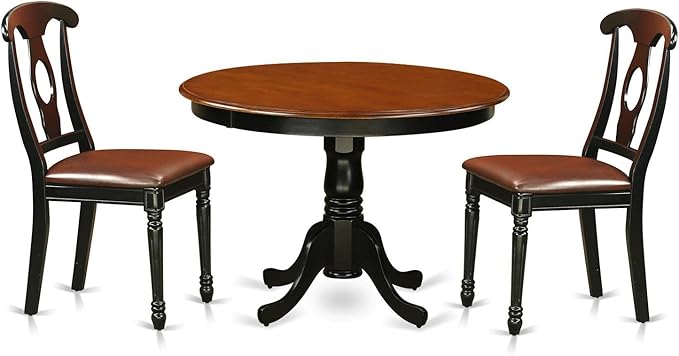 East West Furniture HLKE3-BCH-LC 3 Piece Kitchen Table & Chairs Set Contains a Round Dining Room Table with Pedestal and 2 Faux Leather Upholstered Chairs, 42x42 Inch, Black & Cherry - LeafyLoom