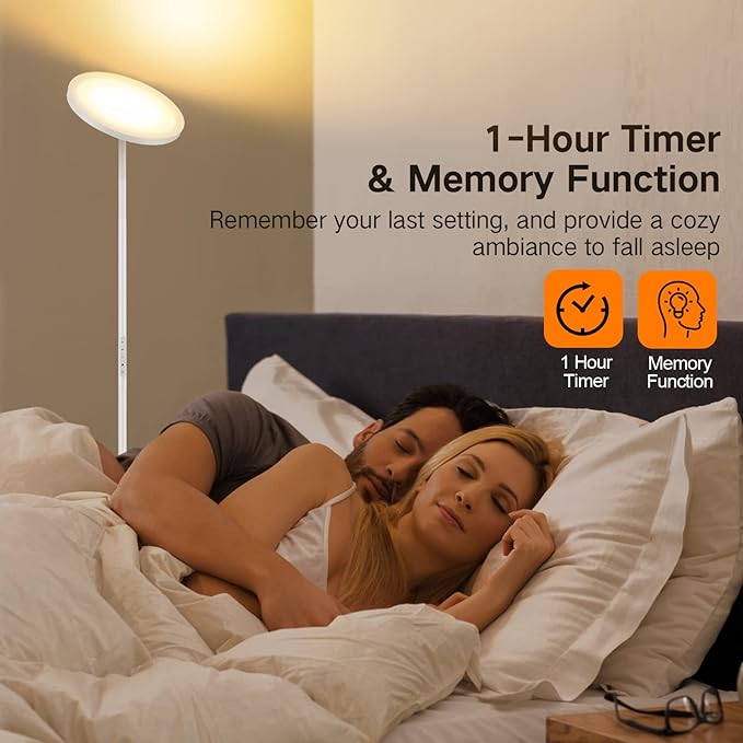 OUTON Floor Lamp, 30W/3000LM LED Modern Torchiere Sky Lamp, Bright Dimmable Standing Tall Lamp with 4 Color Temperatures, Remote Touch Control, 1 Hour Timer for Living Room Bedroom Office, White - LeafyLoom