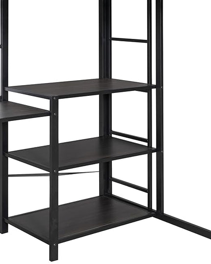 RITSU Twin Size Loft Bed, Heavy Duty Metal Bedframe with Desk and Whiteboard, 3 Big Shelves The Storage Space, Sturdy Construction, for Children's Room, Teens, Black - LeafyLoom