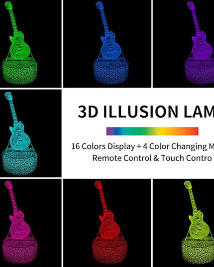Guitar 3D Night Light Illusion Lamp,16 Color Changing with Remote Control,Bedroom Decor Xmas Birthday for Musical Lover Men Women Family, Friends - LeafyLoom