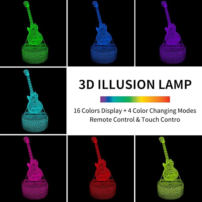 Guitar 3D Night Light Illusion Lamp,16 Color Changing with Remote Control,Bedroom Decor Xmas Birthday for Musical Lover Men Women Family, Friends - LeafyLoom