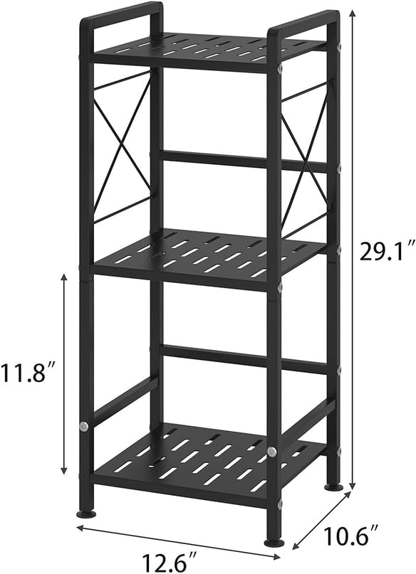 JSB 3 Tier Metal Bookshelf Bathroom Storage Standing Shelf Unit Kitchen Storage Organizer Display Rack Bookcases Shelves for Living Room, Bedroom, Office (Black, 3 Tier) - LeafyLoom