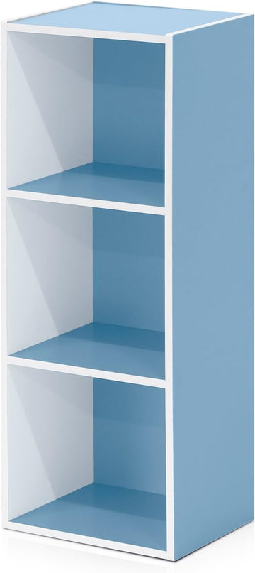 Furinno 3-Tier Open Shelf Bookcase, White/Light Blue 11003WH/LBL - LeafyLoom