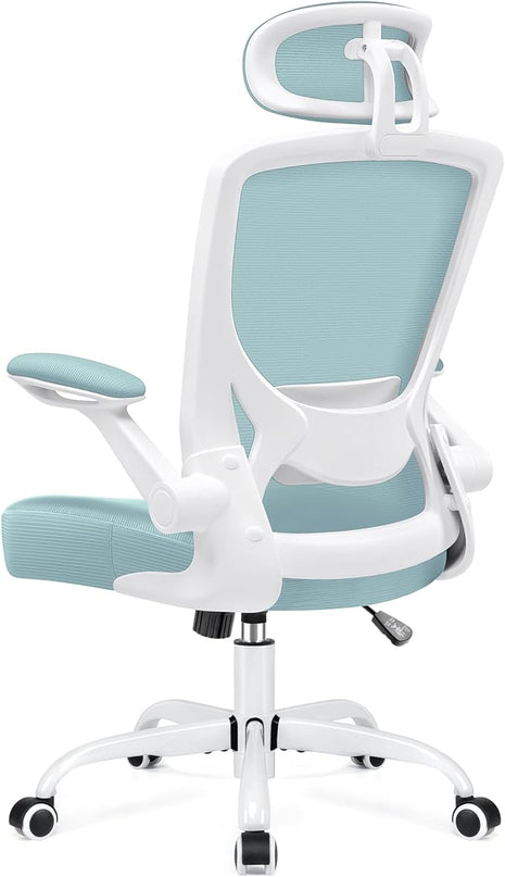 KERDOM Ergonomic Office Chair, Breathable Mesh Desk Chair, Lumbar Support Computer Chair with Headrest and Flip-up Arms, Swivel Task Chair, Adjustable Height Gaming Chair, LightBlue - LeafyLoom