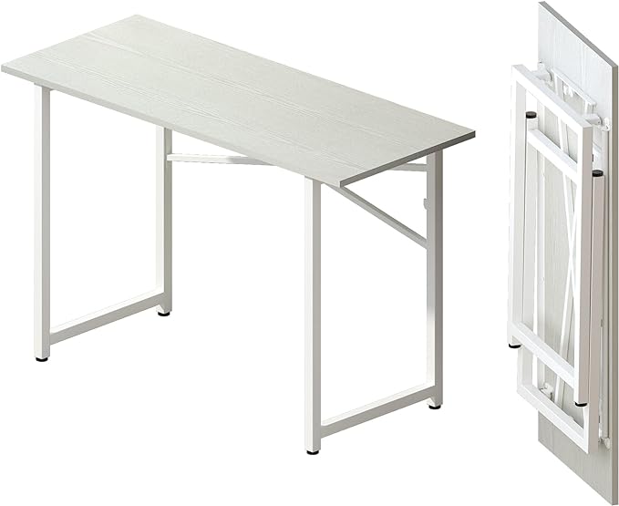 Folding Desk 47 inch No Assembly Required Home Office Table, Writing Gaming Computer Camping Desk, White - LeafyLoom