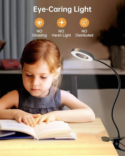 KEXIN Clip on Table Lamp 3 Color Modes 10 Brightness Eye-Caring Clamp Light Dimmable Reading Lamp 360° Rotatable Metal Gooseneck Desk Lamp Clamp Lamp Portable Small Desk Lamp for Home Office Work Lamp - LeafyLoom