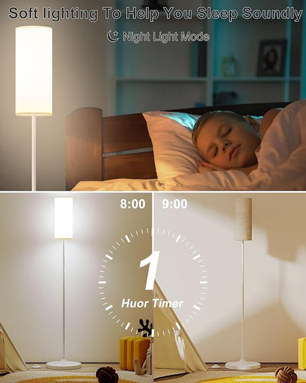 LED Floor Lamp for Living Room, Dimmable Standing Lamps with Foot Switch,Remote Custom Color Temperature White Pole Lamp with Lampshade,12W Led Bulb Tall Lamps for Bedroom Office Kid Room - LeafyLoom