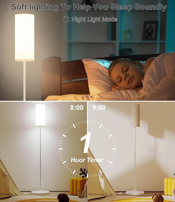 LED Floor Lamp for Living Room, Dimmable Standing Lamps with Foot Switch,Remote Custom Color Temperature White Pole Lamp with Lampshade,12W Led Bulb Tall Lamps for Bedroom Office Kid Room - LeafyLoom