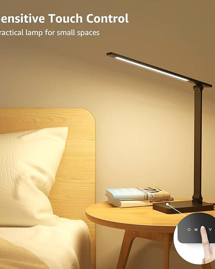 Lepro LED Desk Lamp for Home Office, 9.5W 750LM Metal Touch Control Desk Light, 5 Color Modes 5 Brightness Level, Eye Caring Task Lamp For Reading, Sewing, Crafts, School Supplies, Puzzle Light, Black - LeafyLoom