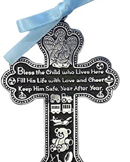 Cathedral Art CM6 Baby Boy Cross Crib Medal, 3-Inch High, 0.20" x 2.25", Multi - LeafyLoom