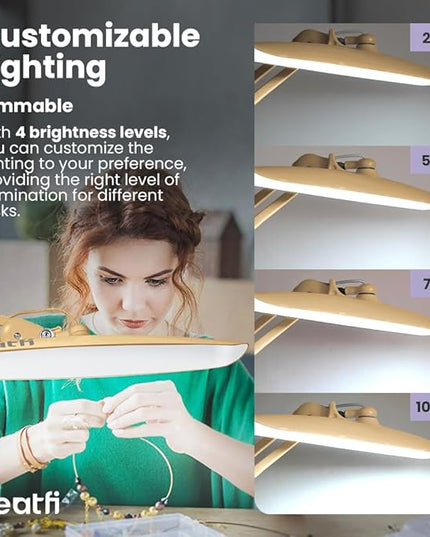 Neatfi XL 2,200 Lumens LED Task Lamp, 24W Super Bright Desk Lamp, 117 Pcs SMD LED, 4 Level Brightness, Dimmable, Task LED Light for Home, Office, Workbench (Non-CCT, Gold) - LeafyLoom