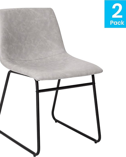 Flash Furniture Butler 18 Inch Commercial Grade LeatherSoft Dining Table Height Chair, Mid-Back Black Sled Base with Light Gray LeatherSoft Upholstery, Set of 2 - LeafyLoom