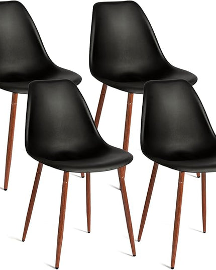 CangLong Modern Dining Chairs Set of 4 with Plastic Cushion Metal Legs Side Chairs for Kitchen,Living Room,Black - LeafyLoom