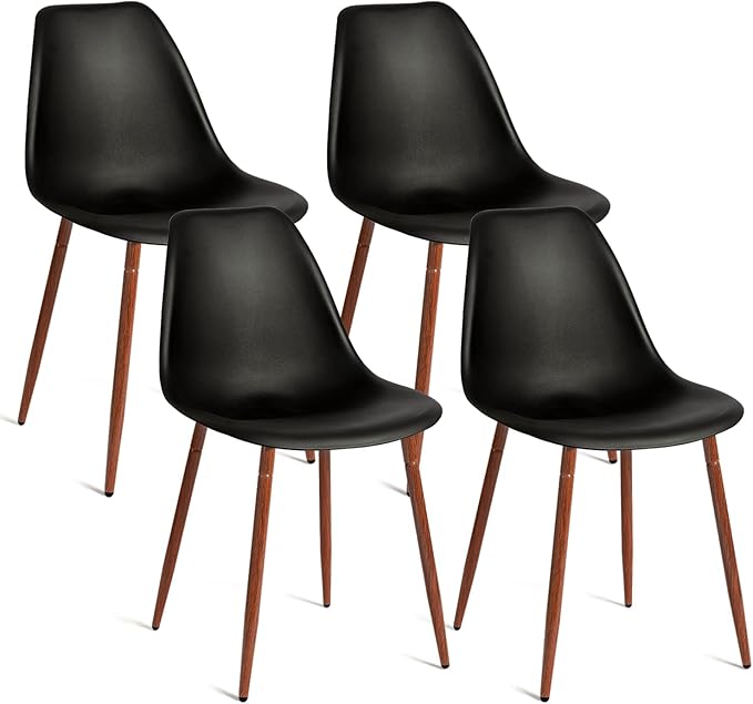 CangLong Modern Dining Chairs Set of 4 with Plastic Cushion Metal Legs Side Chairs for Kitchen,Living Room,Black - LeafyLoom