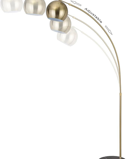 Modern Standing Adjustable Floor Lamp with Metal Dome Shade & Marble Base for Living Room - Corner Light Arc Lamps for Bedrooms in Brass Gold Finish, 99-1023F - LeafyLoom
