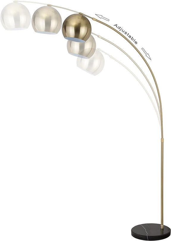 Modern Standing Adjustable Floor Lamp with Metal Dome Shade & Marble Base for Living Room - Corner Light Arc Lamps for Bedrooms in Brass Gold Finish, 99-1023F - LeafyLoom