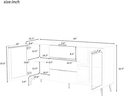 GIA Home Furniture Series Modern MDF Buffet Sideboard with 2 Doors,3 Drawers,Accent Storage Cabinets with Metal Handles for Kitchen,Dinning,Living Room, 63 Inch, Black Finish - LeafyLoom