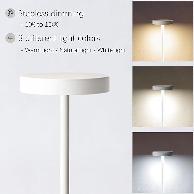 Cordless Table Lamp, Rechargeable Portable LED Outdoor Waterproof Battery Operated Light (2 Pack White), Dimmable, for Restaurant/Outside/Dining/Home/Patio/Dinner/Camping/Bar/Porch - LeafyLoom