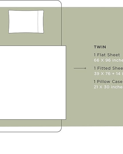 100% Cotton Percale Sheets Twin Size, Sage, Deep Pocket, 3 Pieces Sheet Set - 1 Flat, 1 Deep Pocket Fitted Sheet and 1 Pillowcase, Crisp Cool and Strong Bed Linen - LeafyLoom