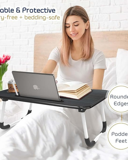 Clara Clark Reading Pillow with Portable Lap Desk for laptop Set, Back Pillow for Sitting Up in Bed, Memory Foam Back Support Pillow, Bed Rest Pillow with Foldable Laptop Desk, Standard - Black - LeafyLoom