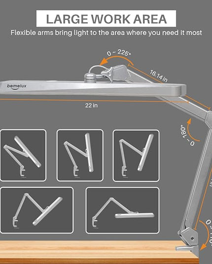 LED Architect Desk Lamp with Clamp, Metal Swing Arm 2000 Lumens Dimming Office Table Lamp for Task Work Drafting Reading Desktop, 234PCS Bright LEDs, 24W, 5 Color Temperatures Workbench Lamp - LeafyLoom