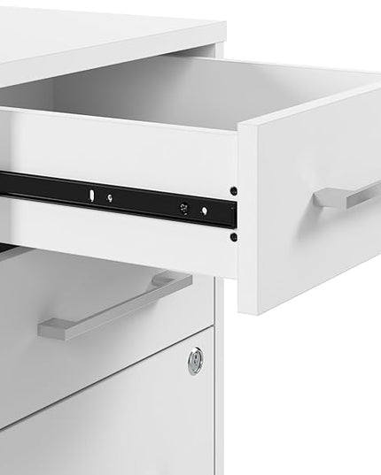 Bush Business Furniture Hustle 3 Drawer Rolling File Cabinet in White, Mobile Document Storage for Home and Professional Office - LeafyLoom