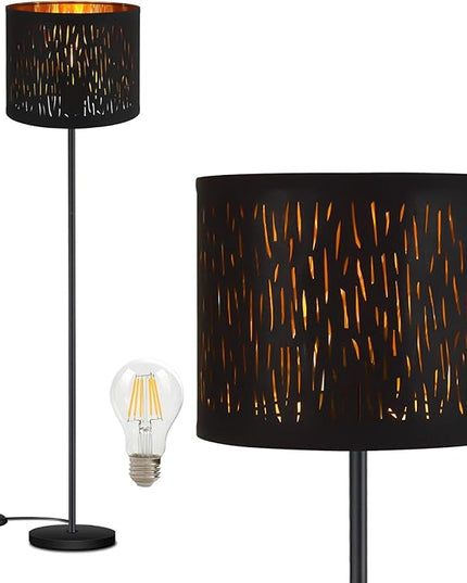 BoostArea Floor Lamp, Standing Lamp, 6W LED Floor Lamps with Black Lampshade, 2700K, Foot Switch, E26 Socket, 58" Tall Metal Pole Lamp, Simple Floor Lamps for Living Room/Bedroom/Farmhouse, Forest - LeafyLoom