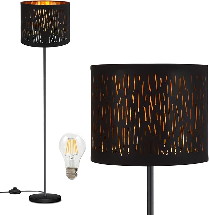BoostArea Floor Lamp, Standing Lamp, 6W LED Floor Lamps with Black Lampshade, 2700K, Foot Switch, E26 Socket, 58" Tall Metal Pole Lamp, Simple Floor Lamps for Living Room/Bedroom/Farmhouse, Forest - LeafyLoom